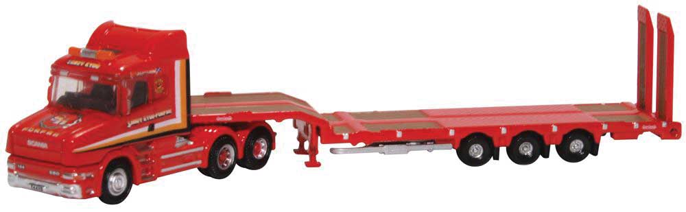 Scania T-Cab Tractor with Low-Boy Trailer - Assembled -- Sandy Kydd (red)