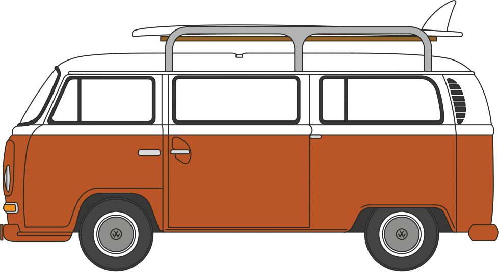 Volkswagen T2 Bay Window Minibus with Surfboards - Assembled -- Signal Orange, White