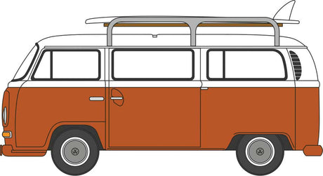 Volkswagen T2 Bay Window Minibus with Surfboards - Assembled -- Signal Orange, White