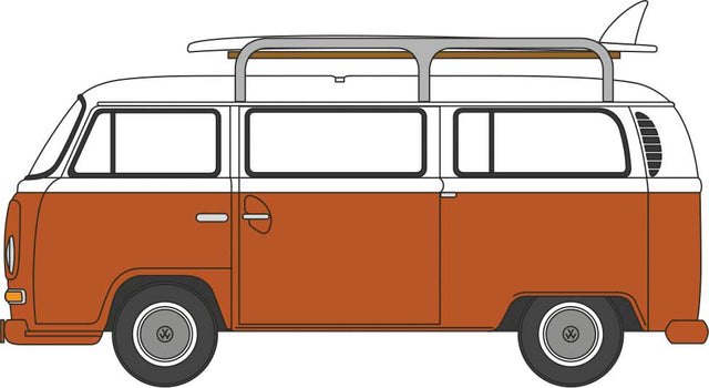 Volkswagen T2 Bay Window Minibus with Surfboards - Assembled -- Signal Orange, White
