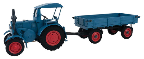 Lanz Bulldog with Low-Side Trailer - Kit -- Blue, Red-2
