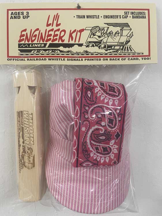 Li'l Engineer Kit - Train Whistle, Engineer Cap, Bandada -- Pink-2