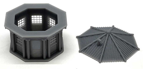 Octagon Building with Roof and Window Glass -- Kit - Unpainted Cast Resin-2