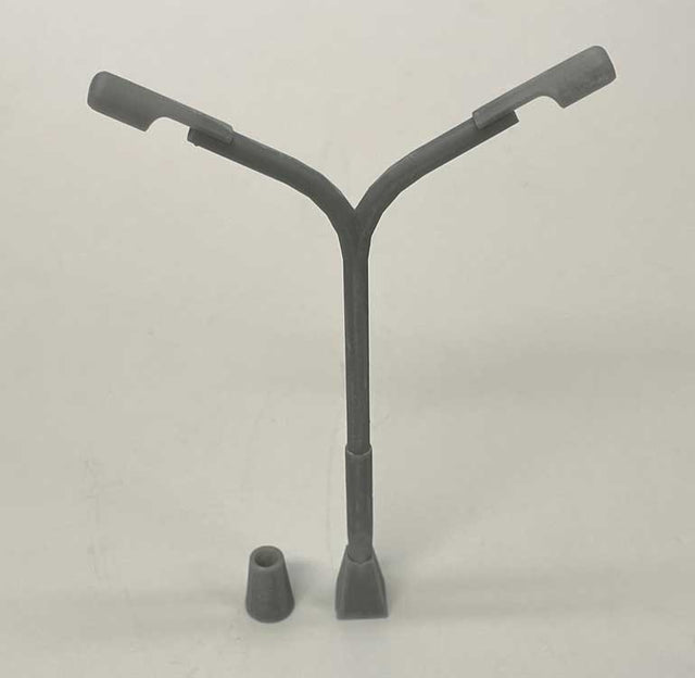 Dual Parking Lot Lights with Bases -- Unpainted 3D Print-1