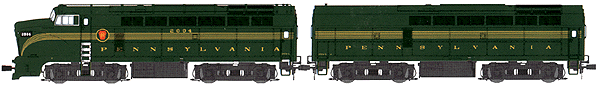 Diesel Baldwin Sharknose BF-16 Powered A-B Set w/Paragon II Sound -- Pennsylvania #2004A/2004B (5-Stripe; w/Train Phone Antenna)