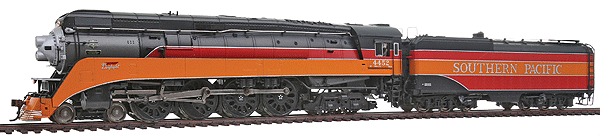 Steam SP GS-4 4-8-4 Powered w/QSI Sound; DC/DCC -- Southern Pacific "Daylight Northern" #4452, Train 1 (orange, red)