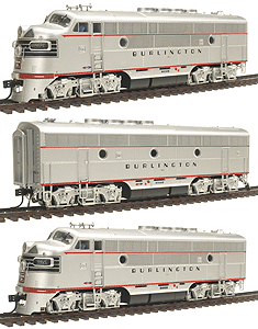 Diesel EMD F3 Phase 2a A-B-A Powered Set (DCC & Sound Upgradeable) -- Chicago, Burlington & Quincy #9962A/9962B/9962C (California Zephyr)