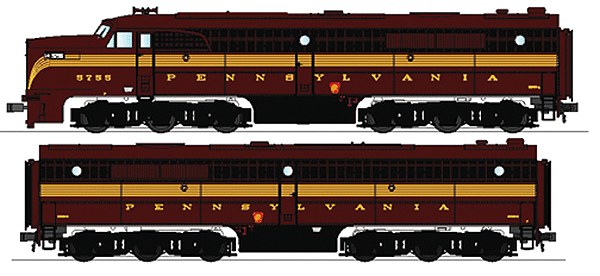 Diesel Alco PA-1 - PB-1 Powered Set w/LokSound -- Pennsylvania #5755A/5756B (5-Stripe, Tuscan, w/Train Phone Antenna)