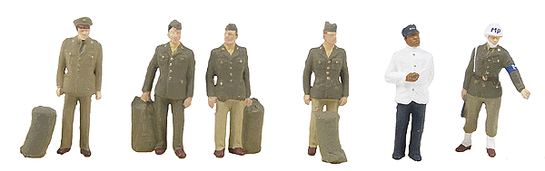 Military - United States WWII - Painted Figure Sets -- Army Personnel for Troop Sleeper (w/Pullman Porter & MP; Set of 6 Figures)