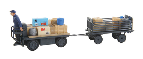 Electric Baggage Truck (Nonoperating) w/Trailer & Driver -- German Railways Early Era III