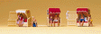 Recreation & Sports -- 3 Beach Huts with Figures