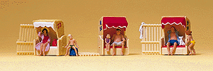 Recreation & Sports -- 3 Beach Huts with Figures