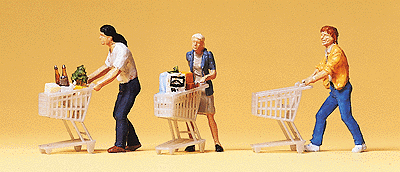 Pedestrians -- People w/Grocery Carts pkg(3) - 3 Carts, 3 Figures)