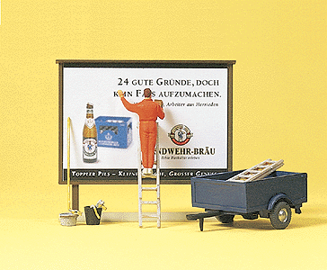 Working People -- Worker On Ladder, Putting Up Poster, Hoarding, Trailer