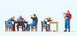 US Railway Personnel on Break -- 5 Workers w/Tables & Chairs