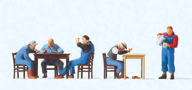 US Railway Personnel on Break -- 5 Workers w/Tables & Chairs