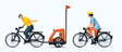 Family Bicycle Ride -- Mother, Father, Toddler, 2 Bikes & Baby Trailer