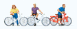 Cyclists Waiting At Crossing -- 3 Figures, 3 Bikes