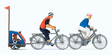 Family on Bicycle Trip -- 2 Riders w/Bikes & Baby Trailer