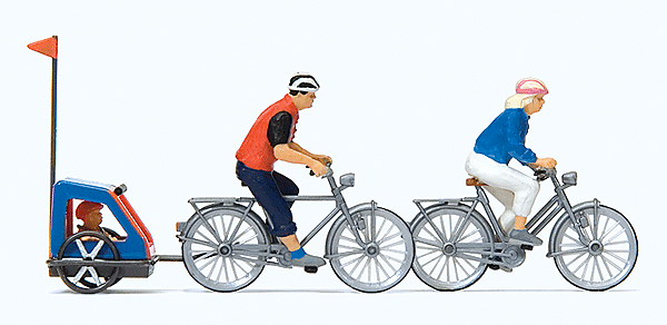 Family on Bicycle Trip -- 2 Riders w/Bikes & Baby Trailer