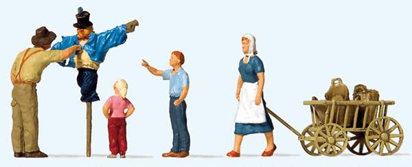 Putting up the Scarecrow -- 4 Figures, Scarecrow & Cart