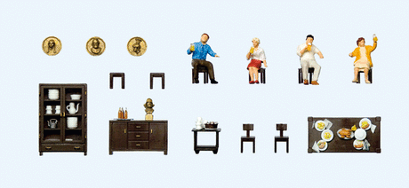 Having Lunch -- 4 Figures & Dining Room Furniture