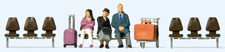 Waiting Travelers #2 -- 3 Figures, Luggage Cart, 3 Seat Rows