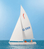 Korsar Sailboat w/2 Sailors -- Sails Up (white, red, blue)