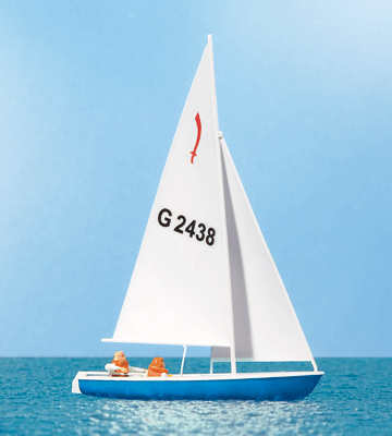 Korsar Sailboat w/Sailors -- Sails Up (yellow, red, black)
