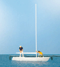 Korsar Sailboat w/Sailors Unrigging the Sails -- Sails Down (white, yellow)