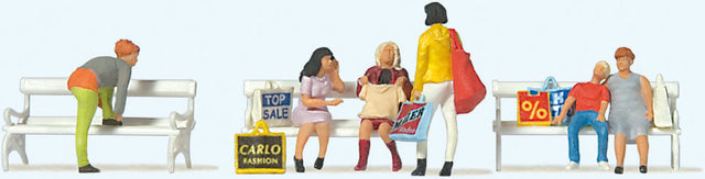 Shopping People on Park Bench -- pkg(6)