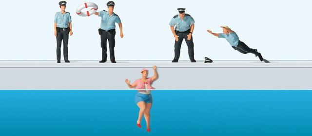 Water Rescue -- 4 Policemen and Woman