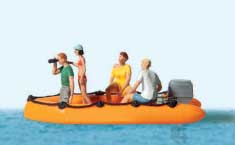 Family in a Rubber Dinghy -- 4 Figures & Boat