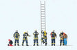 Modern Firefighters with Breathing Apparatus -- 6 Figures in Blue Uniforms, 1 Rescued Man, Accessories