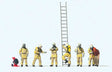 Modern Firefighters with Breathing Apparatus -- 6 Figures in Beige Uniforms, 1 Rescued Man, Accessories