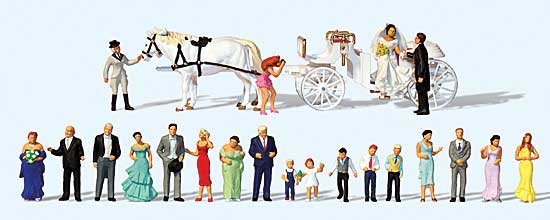 Wedding Reception with Horse-Drawn Carriage -- Carriage, Horses, 21 Figures