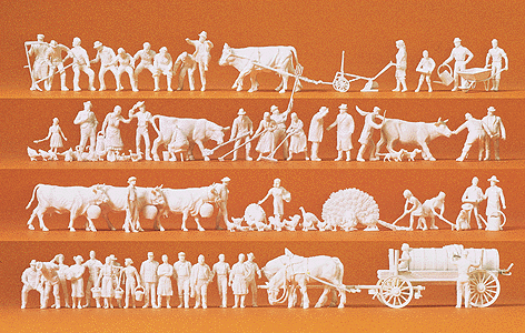 Working People -- Unpainted Country Figures (52 People & 50 Animals)