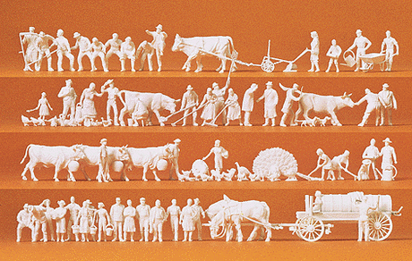 Working People -- Unpainted Country Figures (52 People & 50 Animals)