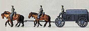 Former German Army WWII - Horse-Drawn Transport (Plastic Kit) -- Supply Wagon w/4-Horse Hitch, 2 Outriders & Driver