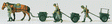 Military - Former German Army WWII - Unpainted Figures -- Horse- & Hand-Drawn Infantry Carts w/3 Soldiers