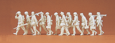 Military - Former German Army WWII - Unpainted Figure Sets -- Advancing Panzergrenadiers pkg(12)