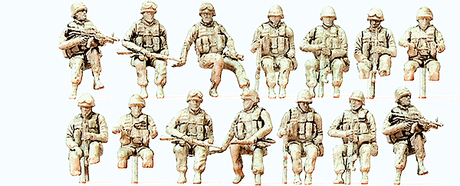 Modern US Army Unpainted Figures -- Seated Drivers & Soldiers w/Gear pkg(14)