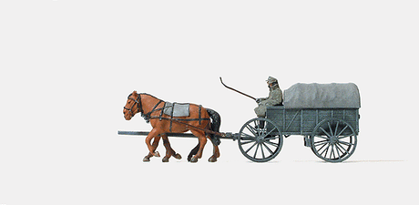 Former German Army WWII Horse-Drawn Transport (Plastic Kit) -- Hf 1 Field Wagon w/2 Figures & 2 Horses (Unpainted)