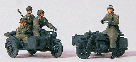 Former German Army WWII Motorcycle Troops (Plastic Kit) -- Two Zundapp KS 750 Cycles w/Sidecars & 5 Riding Figures