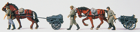 Former German Army WWII Horse-Drawn Transport (Plastic Kit) -- Small Arms Ammunition Carts, 2 Horses & 3 Figures - Unpainted