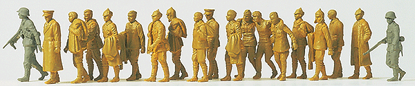 Military - Former German Army WWII - Unpainted Figure Set -- 2 Guards Escorting 17 Russian Prisoners