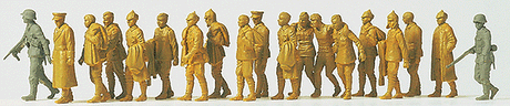 Military - Former German Army WWII - Unpainted Figure Set -- 2 Guards Escorting 17 Russian Prisoners