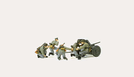 Former German Army WWII Artillery PAK L/45 3.7cm Anti-Tank Gun -- In Action w/Gun Crew