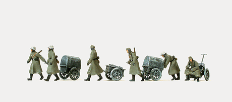 Fomer German Army WWII - Unpainted Figure Sets -- Infantry Riflemen in Winter Uniforms w/If 8 Carts
