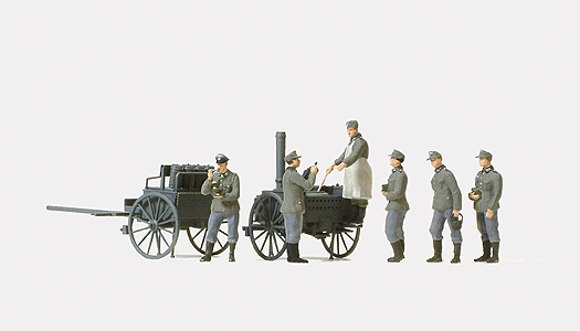 Former German Army WWII - Unpainted Figures -- Joining The Chow Line; Field Kitchen w/6 Figures
